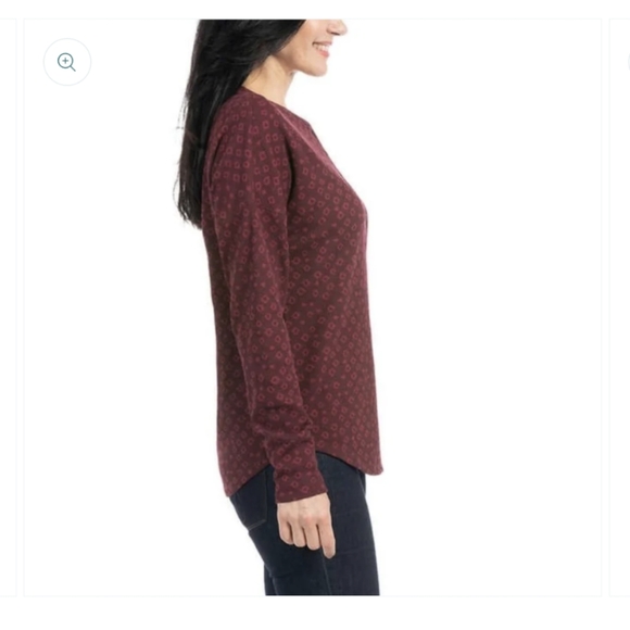 Dalia Waffle Knit Henley Top | Size M | Maroon Long Sleeve Shirt | Relaxed Fit - Picture 4 of 11